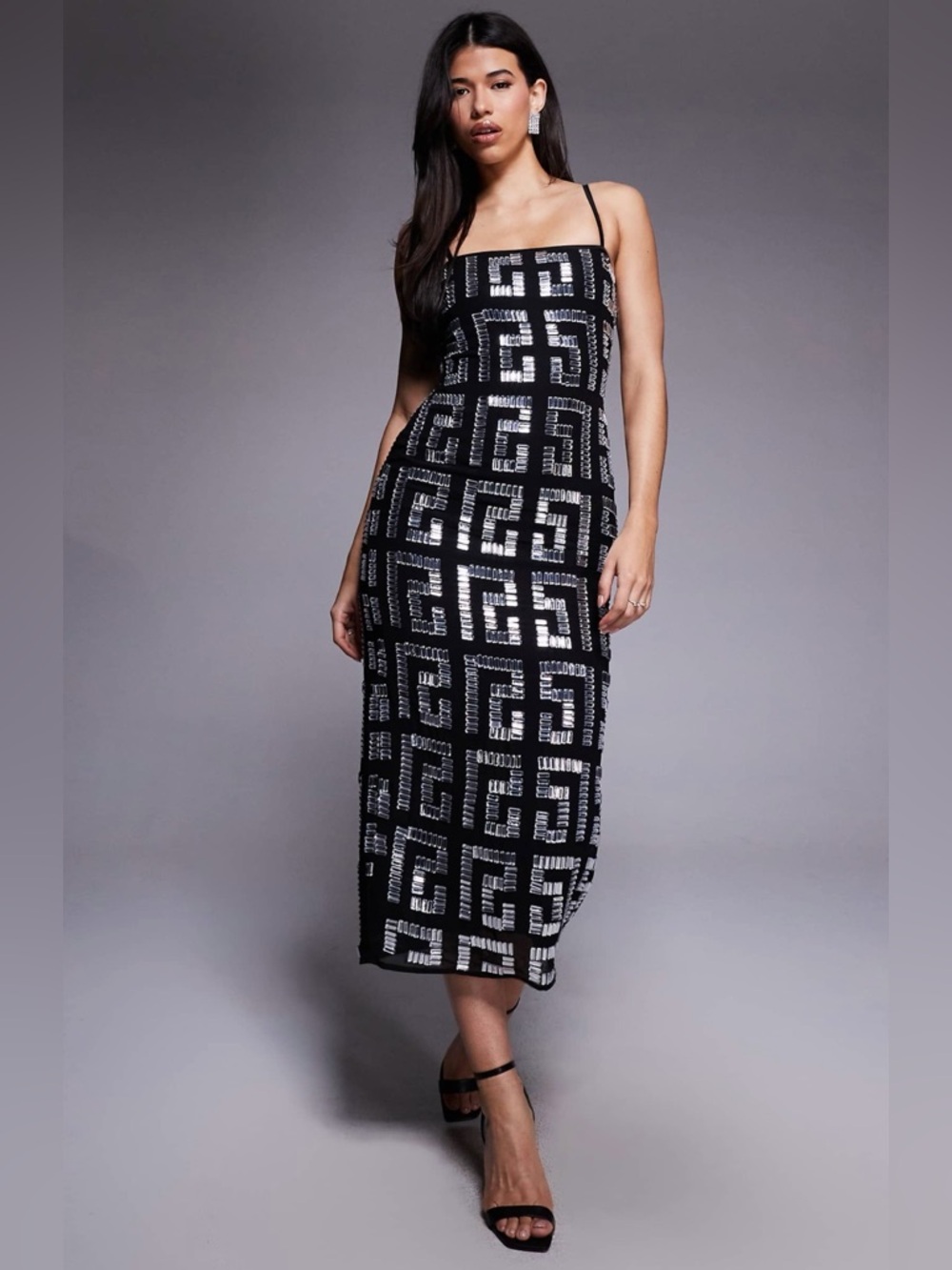 ASOS DESIGN embellished column midi dress in black 🖤